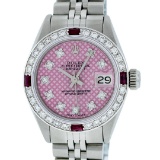 Rolex Ladies Stainless Steel Pink Stamp Diamond & Ruby Datejust Wristwatch