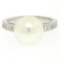 14k White Gold 10.6mm Akoya Pearl Ring w/ 0.54 ctw F VS Round Diamond Accents