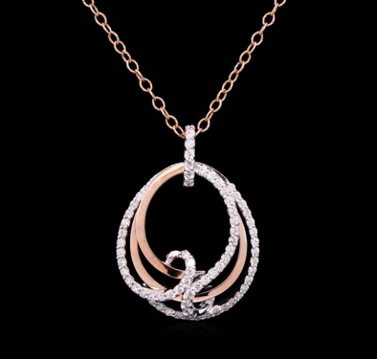 0.82 ctw Diamond Pendant With Chain - 14KT Two-Tone Gold