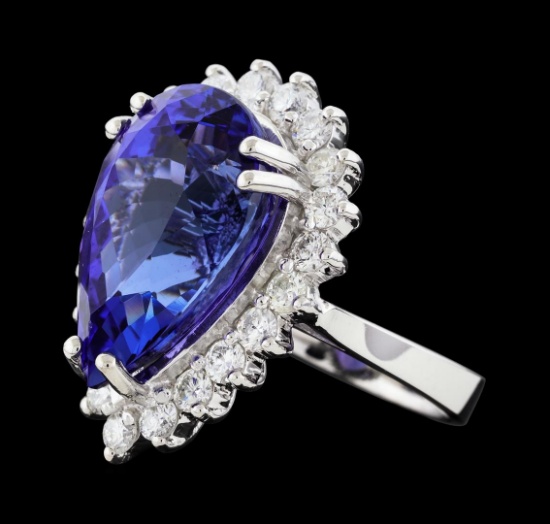 14.11 ctw Tanzanite and Diamond Ring - 14KT White Gold