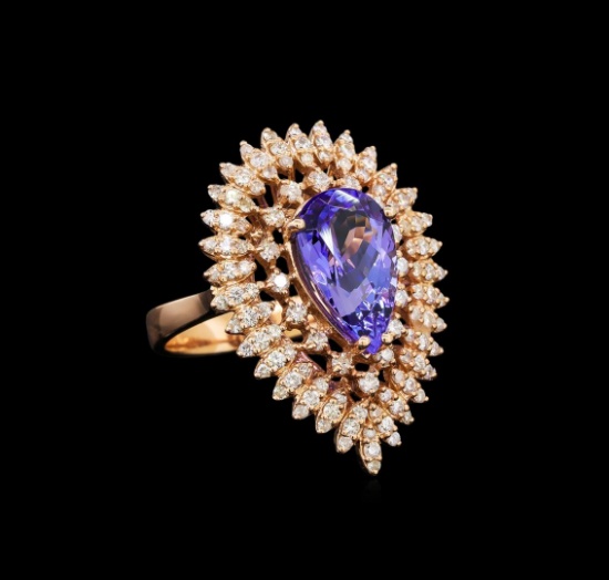 14KT Rose Gold 4.05 ctw Tanzanite and Diamond Ring