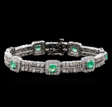 2.84 ctw Emerald and Diamond Bracelet - 14KT White Gold