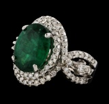 4.54 ctw Emerald and Diamond Ring - 14KT White Gold