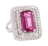 6.09 ctw Pink Tourmaline and Diamond Ring - 14KT White Gold