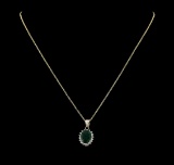 4.02 ctw Emerald and Diamond Pendant With Chain - 14KT Yellow Gold