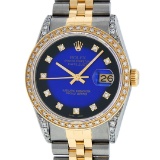 Rolex Mens 2 Tone 14K Blue Vignete Diamond Lugs Datejust Wristwatch