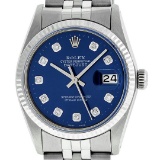 Rolex Mens Stainless Steel 36MM Blue Diamond Datejust Wristwatch