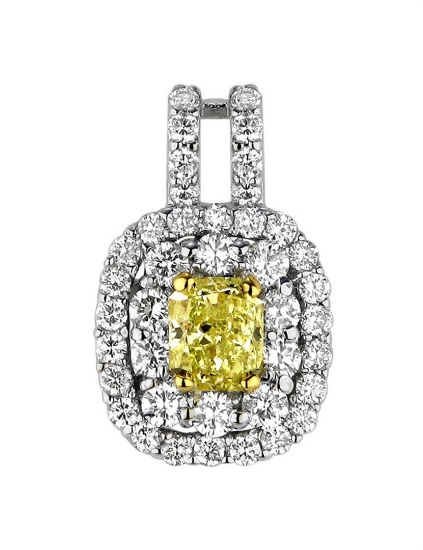 18k Two Tone Gold 1.13CTW Diamond Pendant, (VS1-SI1/VS1 /G-H/Nat-yel)