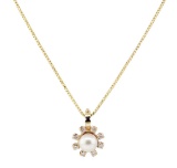 0.40 ctw Diamond and Pearl Pendant with Chain - 14KT Yellow Gold