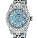 Rolex Ladies Stainless Steel Quickset Sky Blue Diamond Lugs Jubilee Datejust Wri