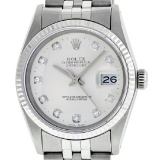 Rolex Mens Stainless Silver Diamond 36MM Datejust Wristwatch