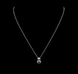 0.33 ctw Pearl and Diamond Pendant - 14KT White Gold