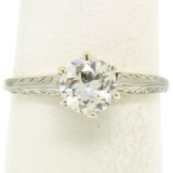 Etched 14k TT Gold .80 ctw European Cut Diamond Solitaire Engagement Ring