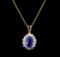 3.27 ctw Tanzanite and Diamond Pendant With Chain - 14KT Yellow Gold