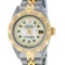 Rolex Ladies 2 Tone 14K MOP Emerald & Pyramid Diamond Diamond Datejust Wriswatch