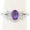 14K White Gold 1.05 ctw Oval Amethyst Solitaire Ring w/ 6 Diamond Accents