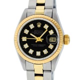 Rolex Ladies 2 Tone 14K Black Diamond 26MM Datejust Wristwatch