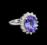 14KT White Gold 4.37 ctw Tanzanite and Diamond Ring