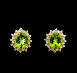 8.00 ctw Peridot and Diamond Earrings - 14KT Yellow Gold