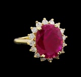 GIA Cert 5.13 ctw Ruby and Diamond Ring - 14KT Yellow Gold