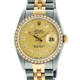 Rolex Mens 2 Tone 14K Champagne Diamond 36MM Datejust Wriswatch