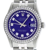 Rolex Mens Stainless Steel Puple String Diamond 36MM Datejust Wristwatch