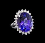 GIA Cert 11.40 ctw Tanzanite and Diamond Ring - 14KT White Gold