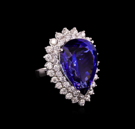 14KT White Gold GIA Certified 24.90 ctw Tanzanite and Diamond Ring