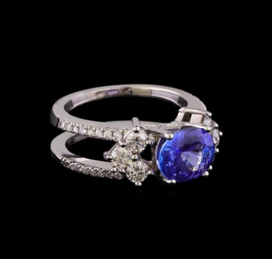 1.98 ctw Tanzanite and Diamond Ring - 14KT White Gold
