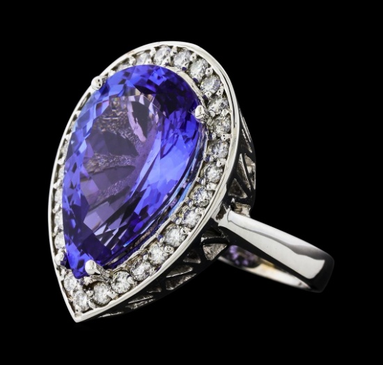 GIA Cert 11.93 ctw Tanzanite and Diamond Ring - 14KT White Gold