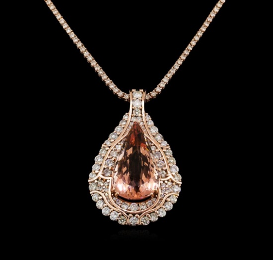 14KT Rose Gold GIA Certified 49.49 ctw Morganite and Diamond Pendant With Chain