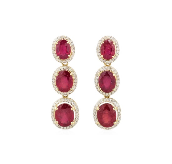 15.25 ctw Ruby and Diamond Earrings - 14KT Yellow Gold