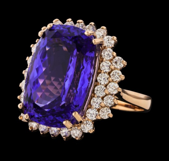 17.77 ctw Tanzanite and Diamond Ring - 14KT Rose Gold