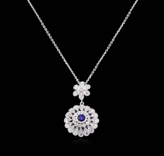 14KT White Gold 0.97 ctw Sapphire and Diamond Pendant with Chain