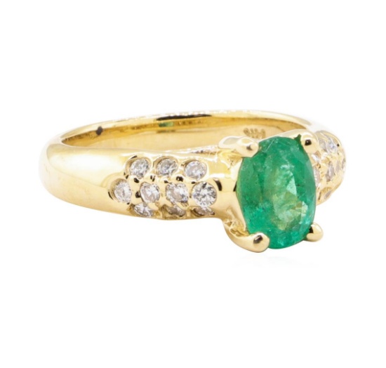 1.55 ctw Emerald And Diamond Ring - 14KT Yellow Gold