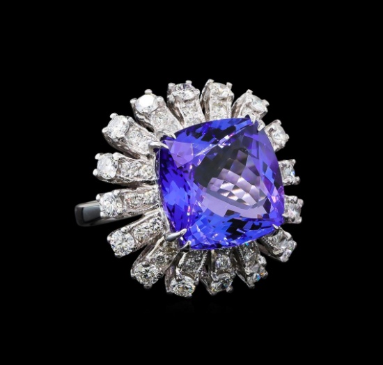 GIA Cert 11.86 ctw Tanzanite and Diamond Ring - 14KT White Gold