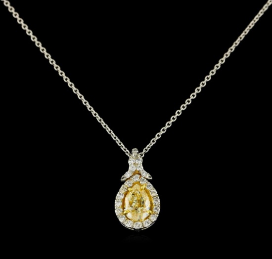 EGL USA Cert 1.28 ctw VS1 Fancy Yellow Diamond Pendant With Chain - Platinum