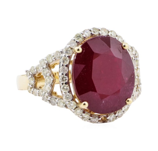 10.57 ctw Ruby and Diamond Ring - 14KT Yellow Gold