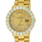 Rolex Mens 18K Yellow Gold Champagne Diamond 6.5 ctw Quickset President Wristwat