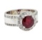 3.41 ctw Ruby and Diamond Ring - 14KT White Gold