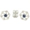 14K White Gold 1.0 ctw Diamond & Sapphire Open Flower Design Stud Earrings