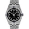 Rolex Mens Stainless Steel Black String Diamond & Sapphire Datejust Wristwatch