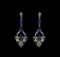 4.85 ctw Blue Sapphire and Diamond Dangle Earrings  - 18KT White Gold