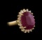 GIA Cert 6.96 ctw Ruby and Diamond Ring - 14KT Yellow Gold