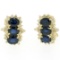 14k Yellow Gold 2.80 ctw Oval Sapphire Round Diamond Cluster Omega Back Earrings