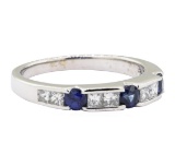 0.90 ctw Diamond and Sapphire Ring - 14KT White Gold