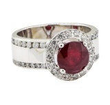 3.41 ctw Ruby and Diamond Ring - 14KT White Gold