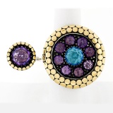 John Hardy Dot 18k Gold & Silver Amethyst & Blue Topaz Two Finger Statement Ring