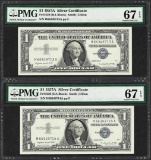 Lot of (2) Consecutive 1957A $1 Silver Certificate Notes PMG Superb Gem Unc 67EP