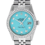 Rolex Mens Stainless Steel Blue Diamond 36MM Datejust Wristwatch